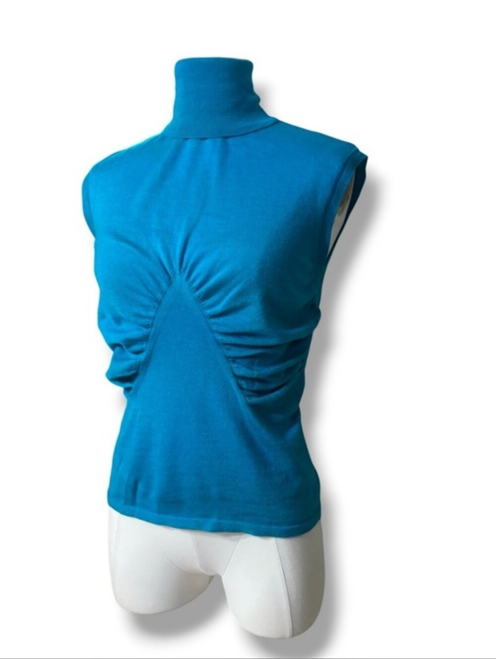 ESCADA Blue Cashmere Wool Silk Blend Sleeveless Turtleneck Size Medium DE 36